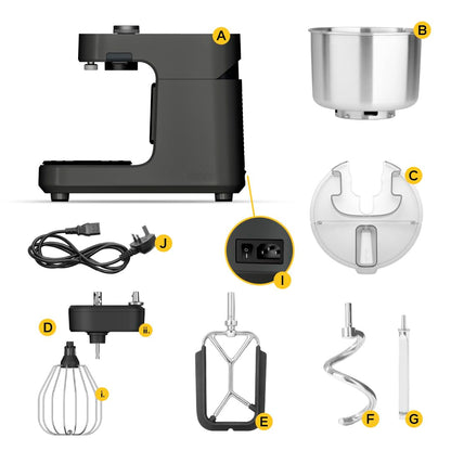 Spiral Mixer 7.3L 58 Speeds Dough Hook Beater Whisk Charcoal Grey