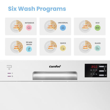 Table Top Dishwasher 6 Place Settings 6.5L LED Display Delay Start White