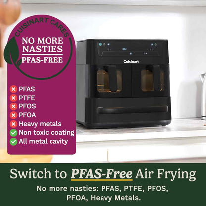 Tri Zone 13.6L Air Fryer Oven 3 Independent Cooking Zones PFAS-Free Black