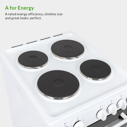 Freestanding Electric Cooker 62L 4 Solid Plate Hobs White