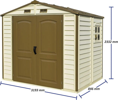 Plastic Garden Storage Shed 8 X 6 Ft Brown Double Doors Lockable