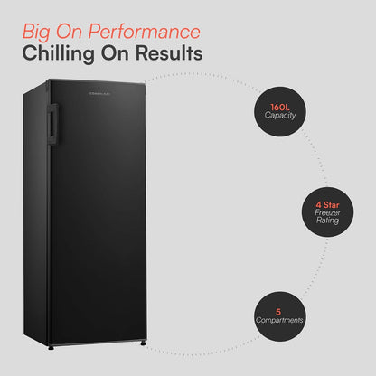 Tall Freestanding Freezer 142L Reversible Door 42dB Black