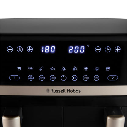 Dual Air Fryer 9L 2800W Dual Basket Touch Control Black