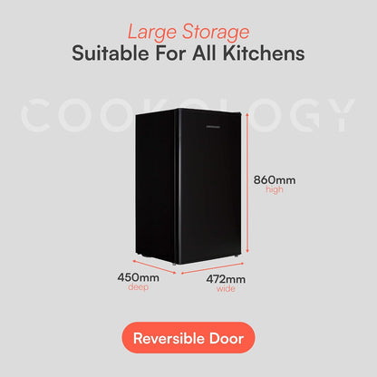 Freestanding Under Counter Fridge 93L Reversible Door Black