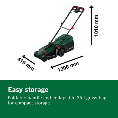 Cordless Lawn Mower 32cm 35L Grass Bag Mulch Plug Green