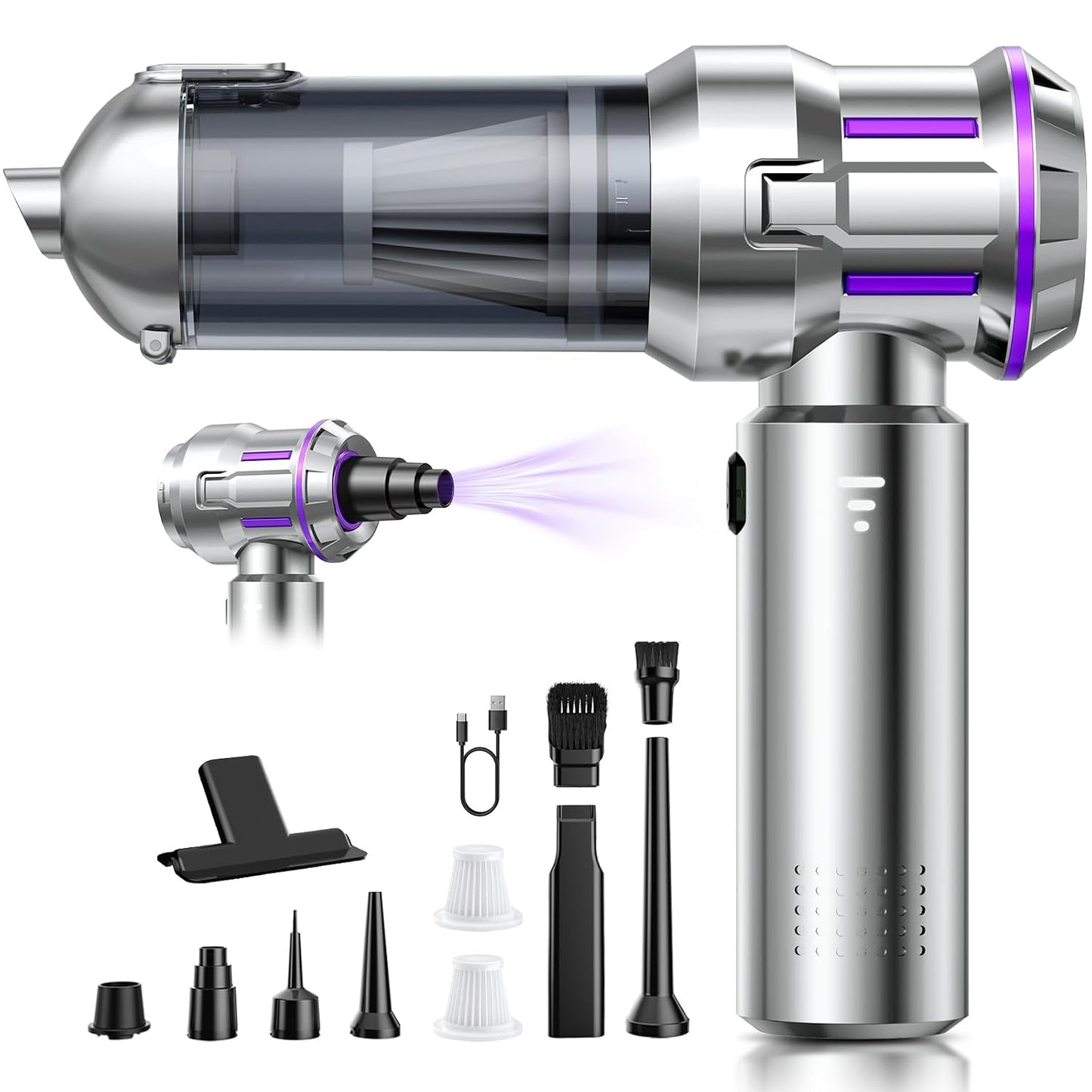 Handheld Vacuum Cleaner 22000Pa 3 Speed Brushless Motor Cordless Silver