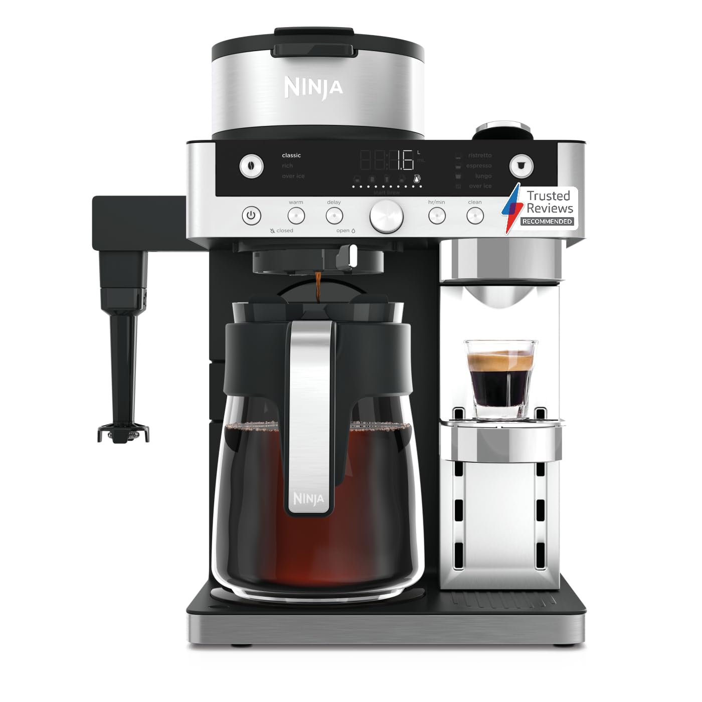 2-in-1 Filter Coffee and Pod Capsule Machine with Built-in Milk Frother 1.8L Gunmetal