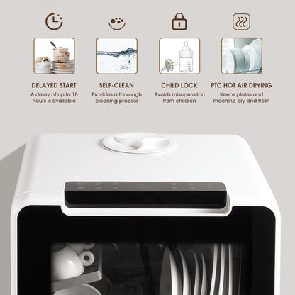 Table Top Dishwasher 5L Water Tank 8 Programs Child Lock White