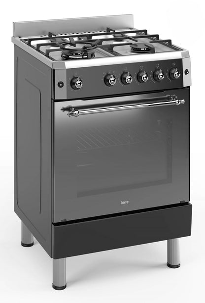 Freestanding Gas Cooker 59L 4 Burner Wok Burner Turbo Fan Stainless Steel