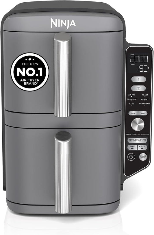 Double Stack XL Air Fryer 9.5L 2470W Vertical Dual Drawer Grey