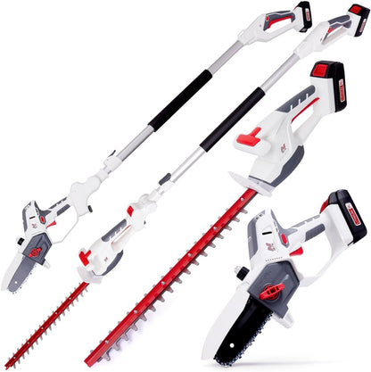 Cordless Hedge Trimmer & Chainsaw 4-In-1 20V Battery Powered Pole Saw White