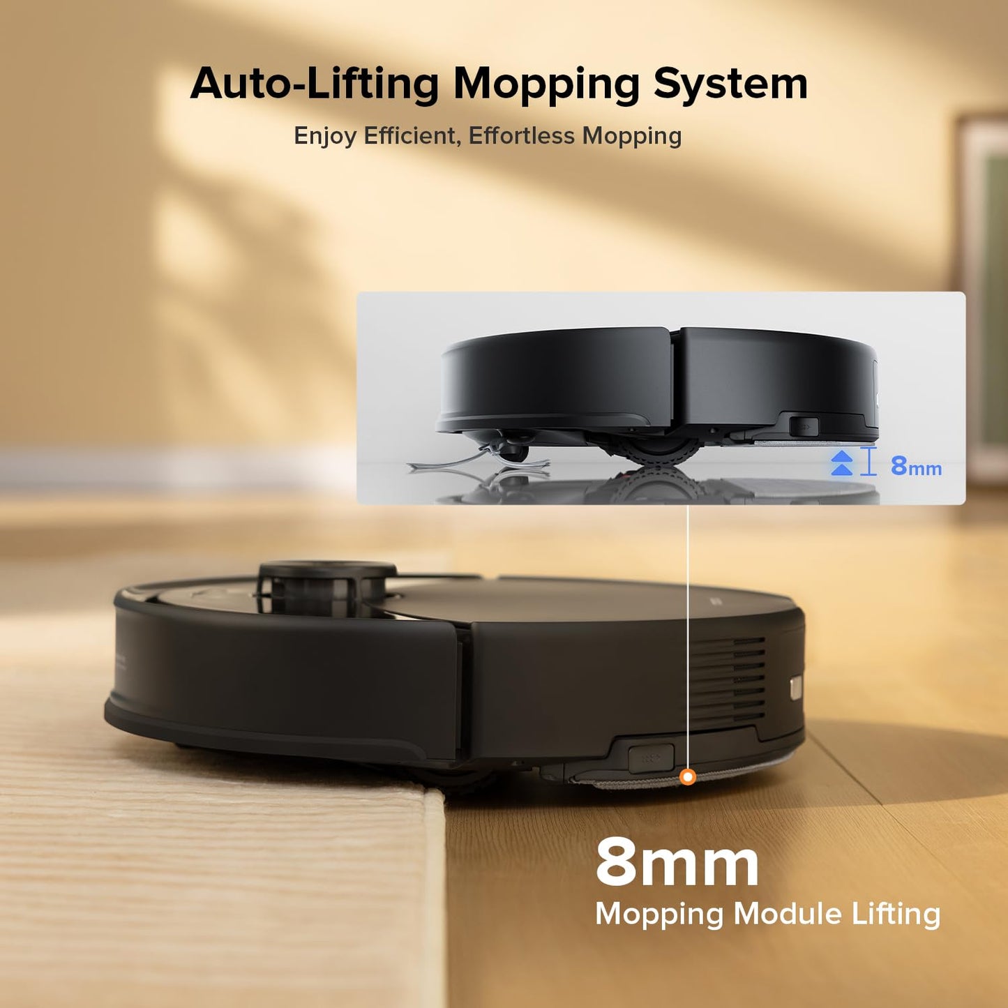 Robot Vacuum Cleaner with Mop 10,000 Pa Suction Dual Anti-Tangle Brushes Black