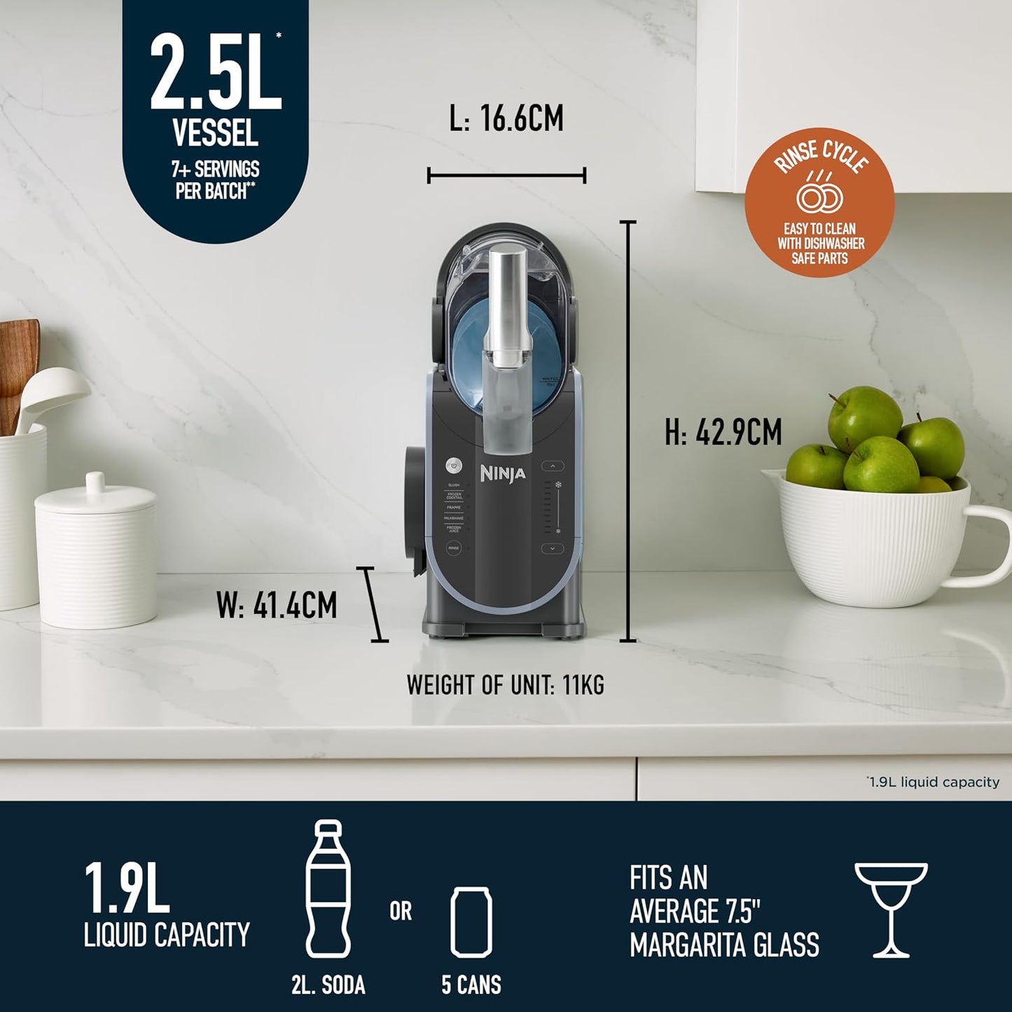 Frozen Drinks Maker 1.9L 5 Presets WhisperChill Technology Arctic Blue