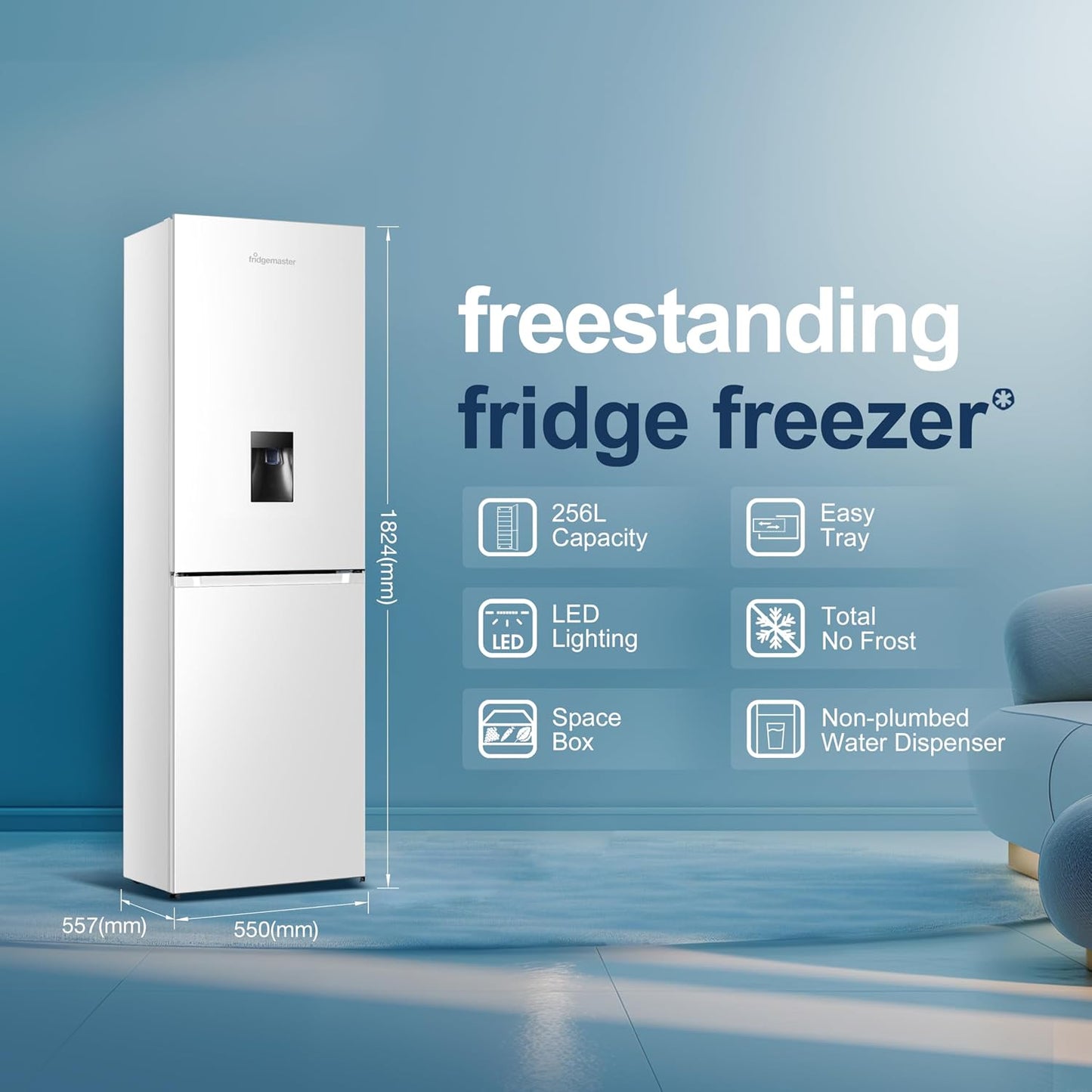 Freestanding Fridge Freezer 256L Frost Free Water Dispenser White