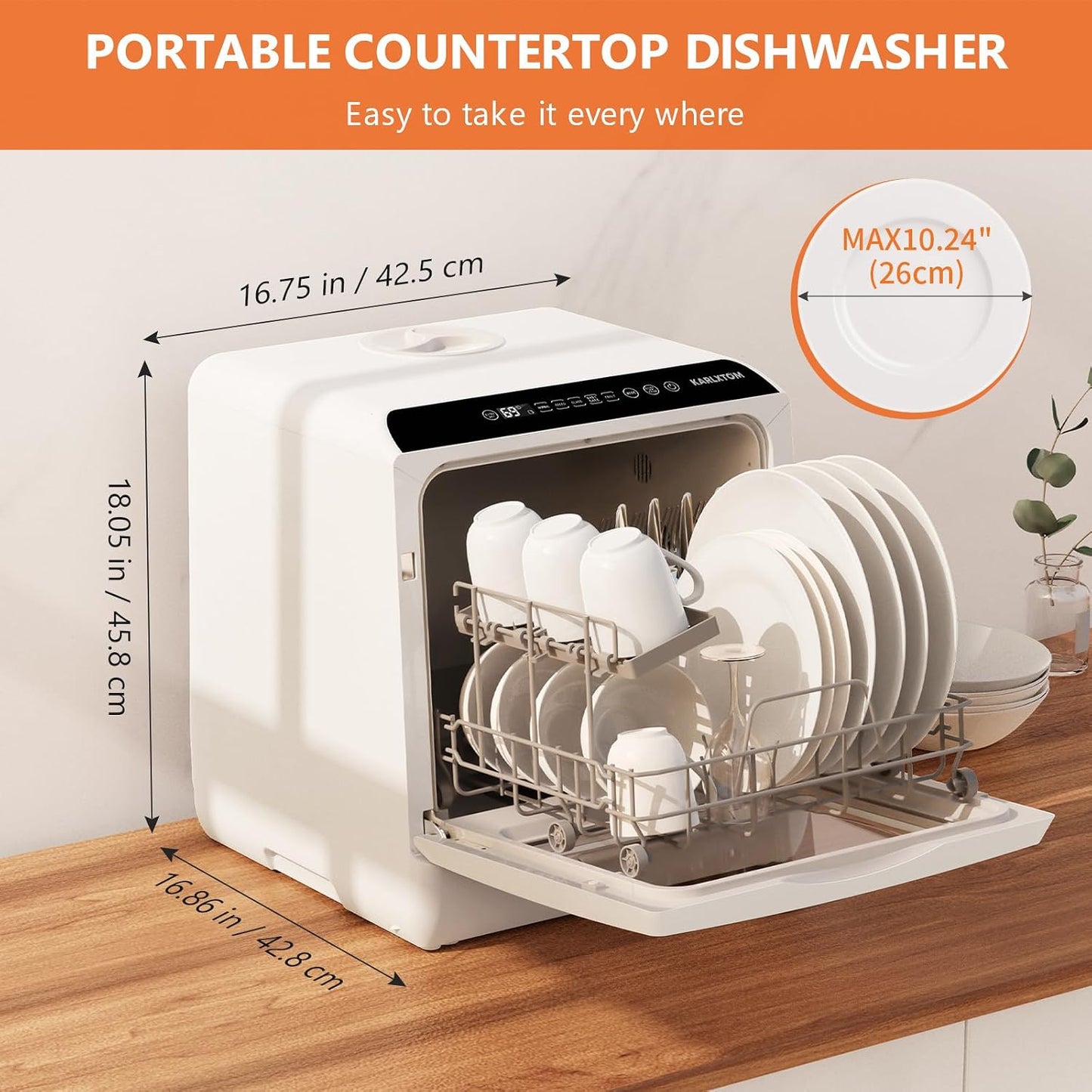 Table Top Dishwasher 6 Programs Touch Control Auto-Drying Baby Care Fruit Wash White