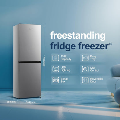 Freestanding Fridge Freezer 252L 50/50 No Frost LED Silver