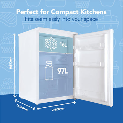Under Counter Fridge 97L Freestanding With Reversible Door White
