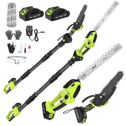 Pole Hedge Trimmer And Chainsaw Set 7.05Ft Extension 2x4.0Ah Battery Black
