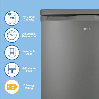 Freestanding Under Counter Freezer 91L Reversible Door Silver