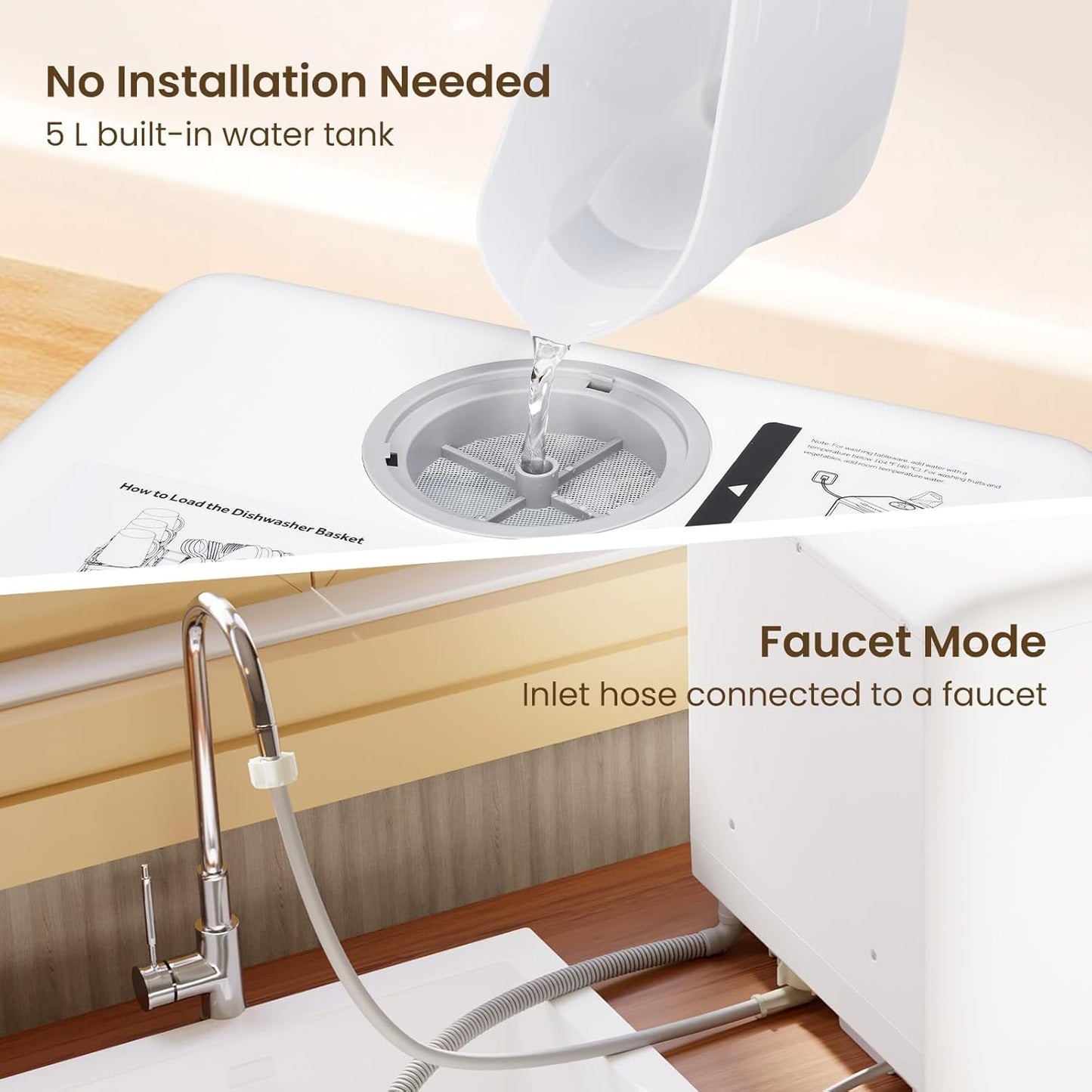 Table Top Dishwasher 5L 6 Programmes Built-In Water Tank White