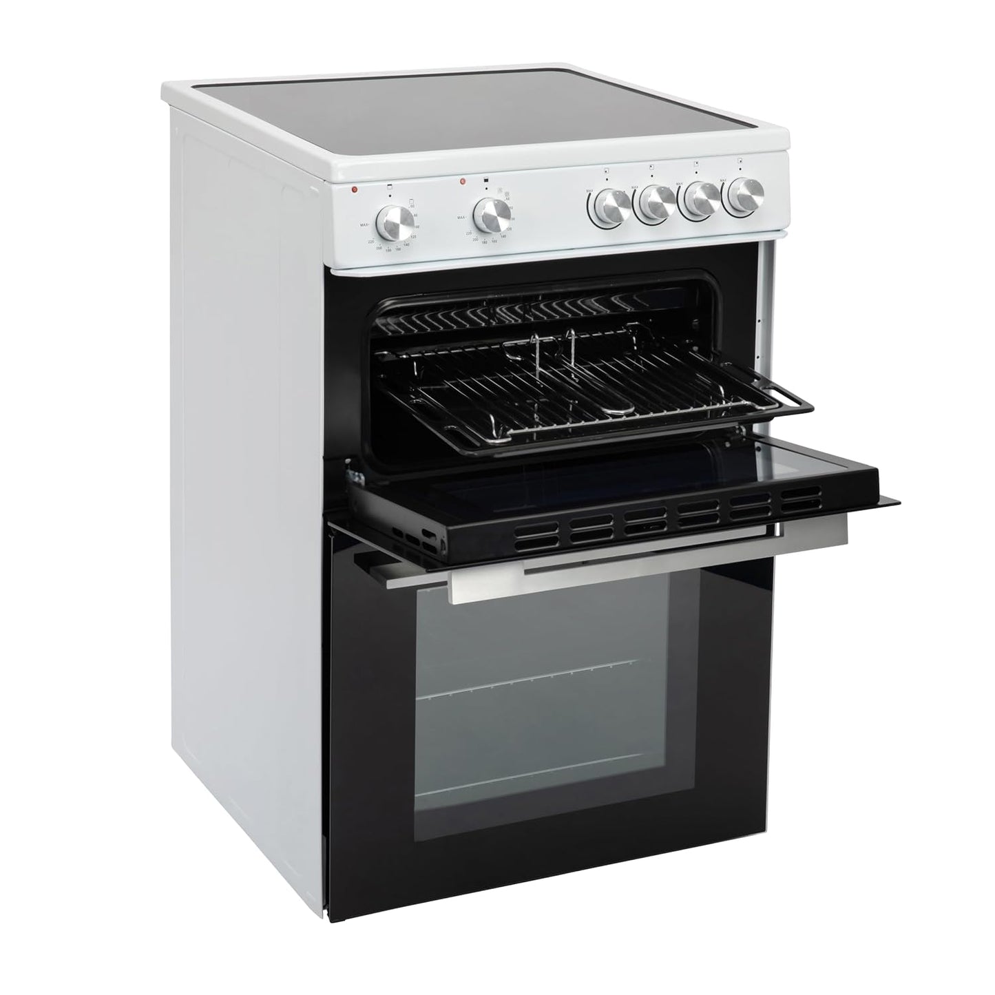 Freestanding Electric Cooker 68L Twin Cavity Ceramic Hob 4 Zones White