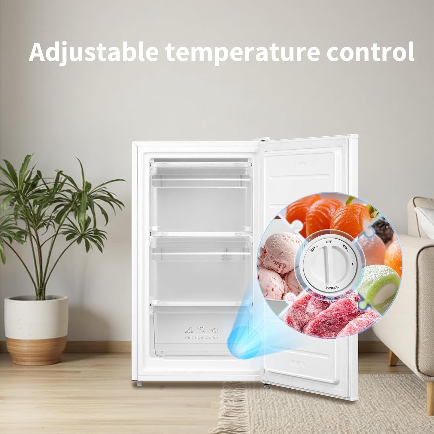Under Counter Freezer 60L Freestanding With Reversible Door White