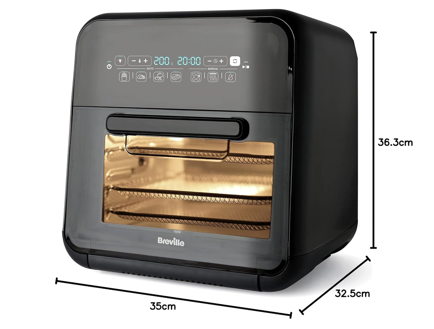 Air Fryer Oven 10L 2000W Digital Touch Fry Bake Dehydrate Black Grey