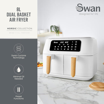 Air Fryer 8L Dual Basket 13 Presets Match Cook White