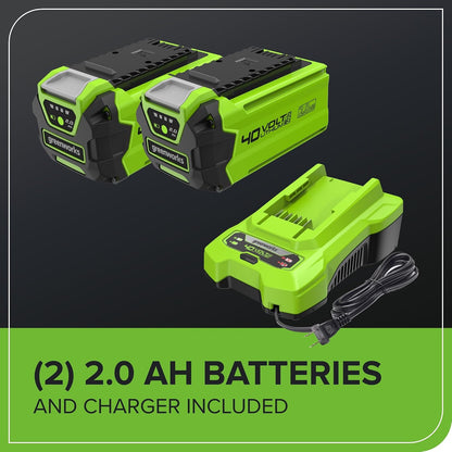 Cordless Lawn Mower 35cm 40L Bag 2x40V 2Ah Batteries Green