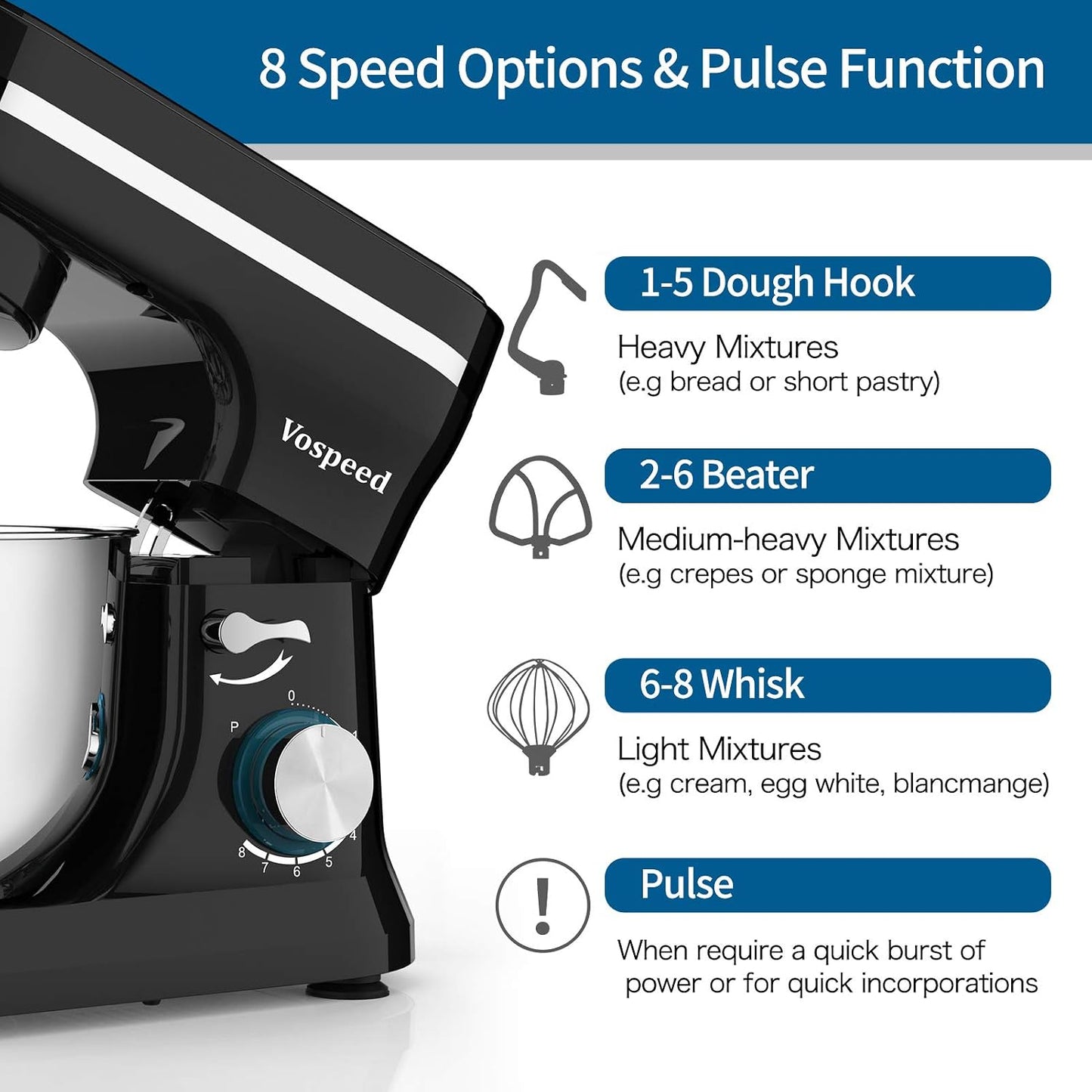 Stand Mixer 5-Quart 8-Speed 1000W Tilt-Head Black