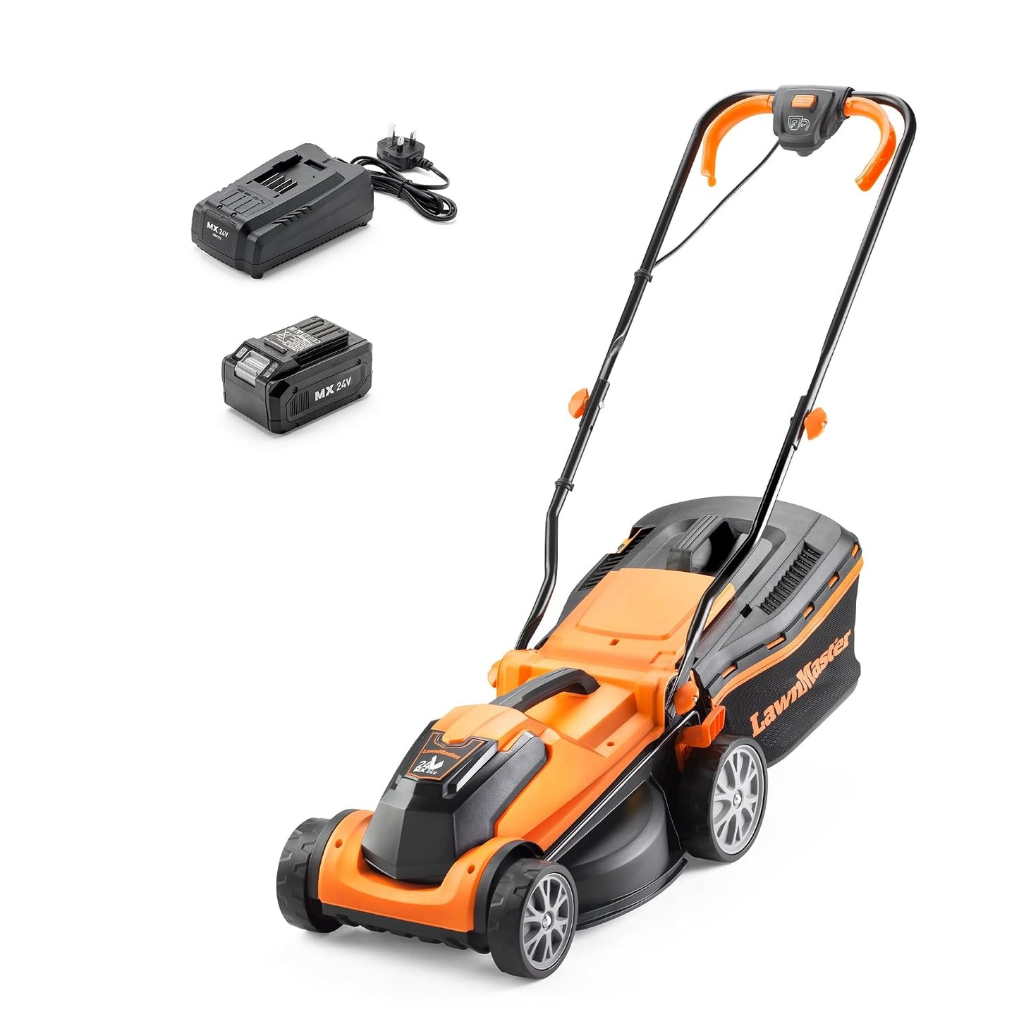 Cordless Lawn Mower 34cm 24V 2x4.0Ah Batteries Rear Roller
