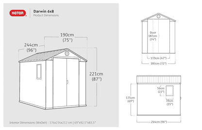 Resin Garden Storage Shed 8 X 6 Ft Brown Double Doors Lockable