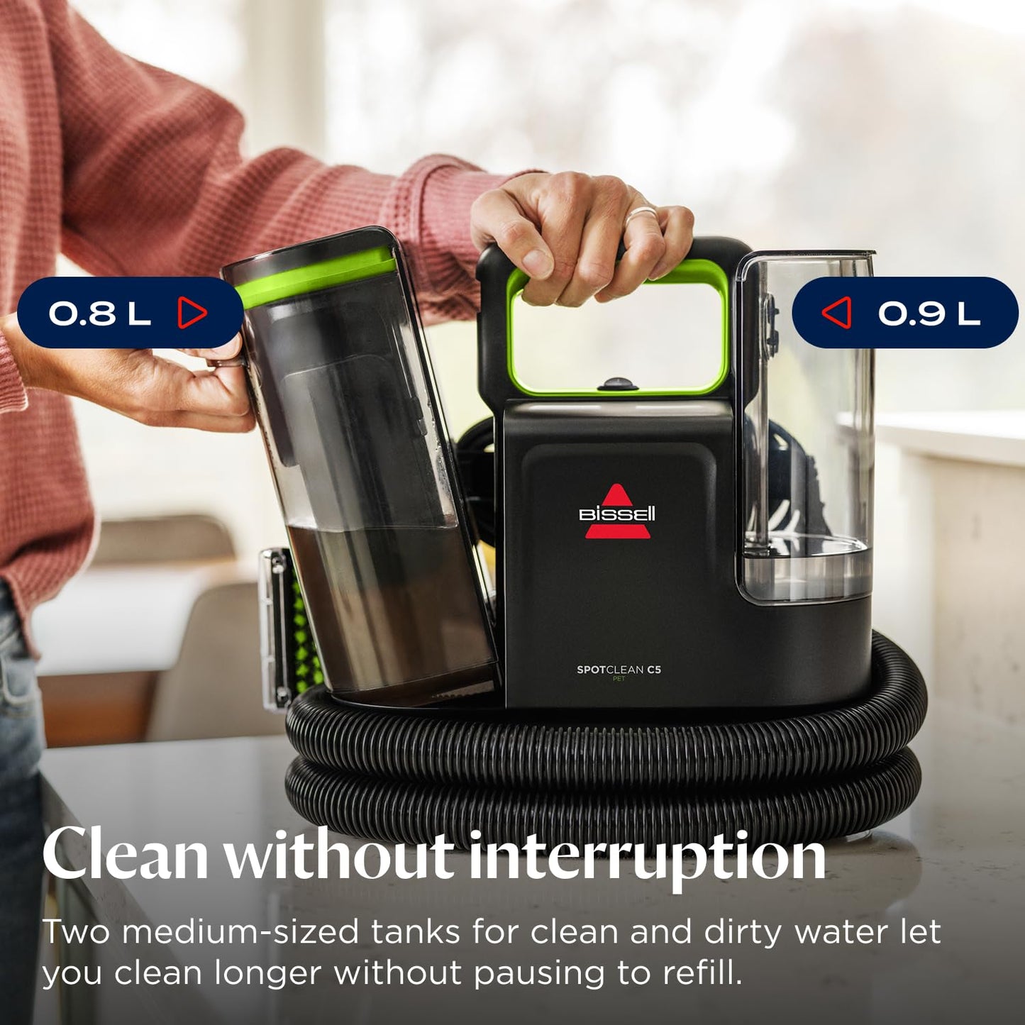 Portable Carpet Cleaner 16,400Pa Suction Dual Tank Black