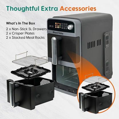 Freestanding Double Stack Airfryer 10L 2400W 9 Functions Black