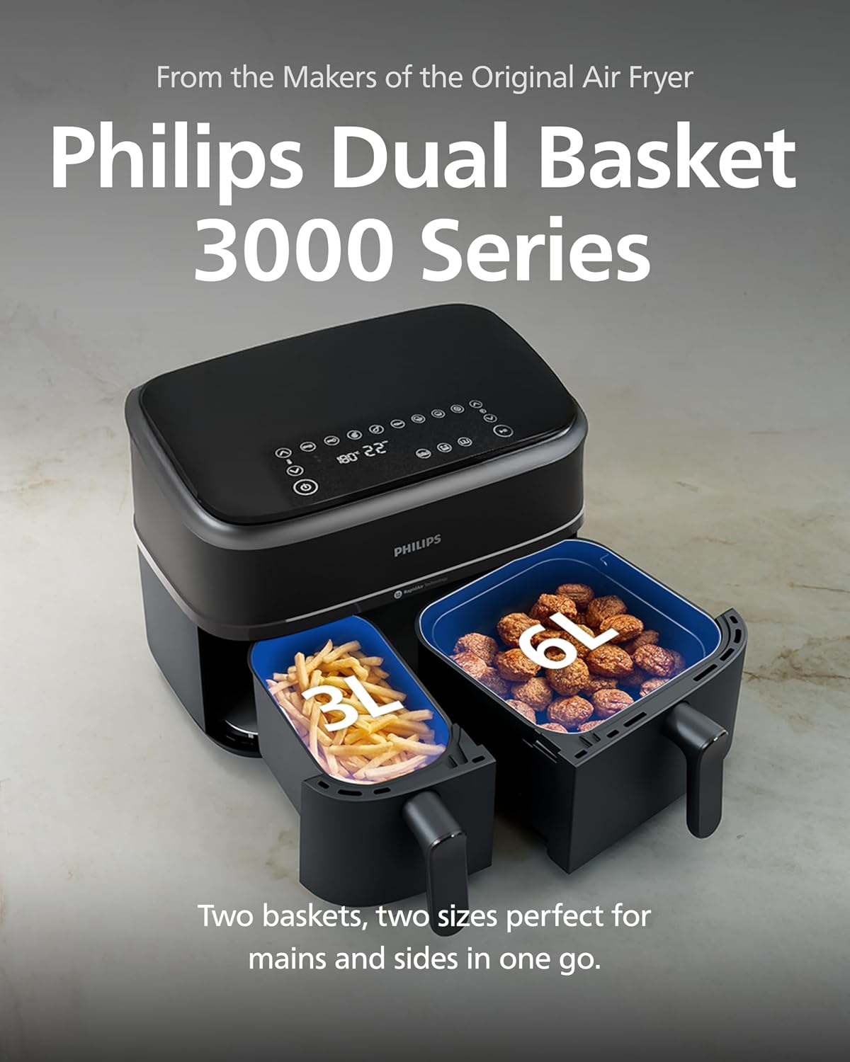 Dual Air Fryer 9L 2750W 13 Presets Digital Touchscreen Black & Silver