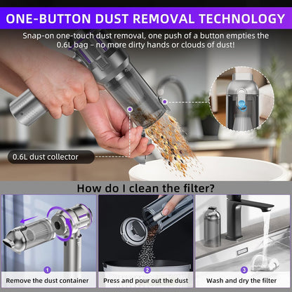 Handheld Vacuum Cleaner 22000Pa 3 Speed Brushless Motor Cordless Silver