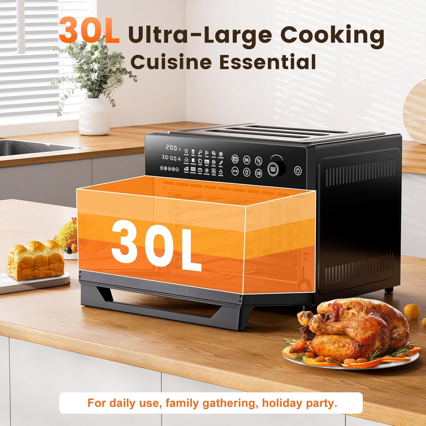 Air Fryer Oven 30L 18 Presets Dual-Cook Digital Touch Black