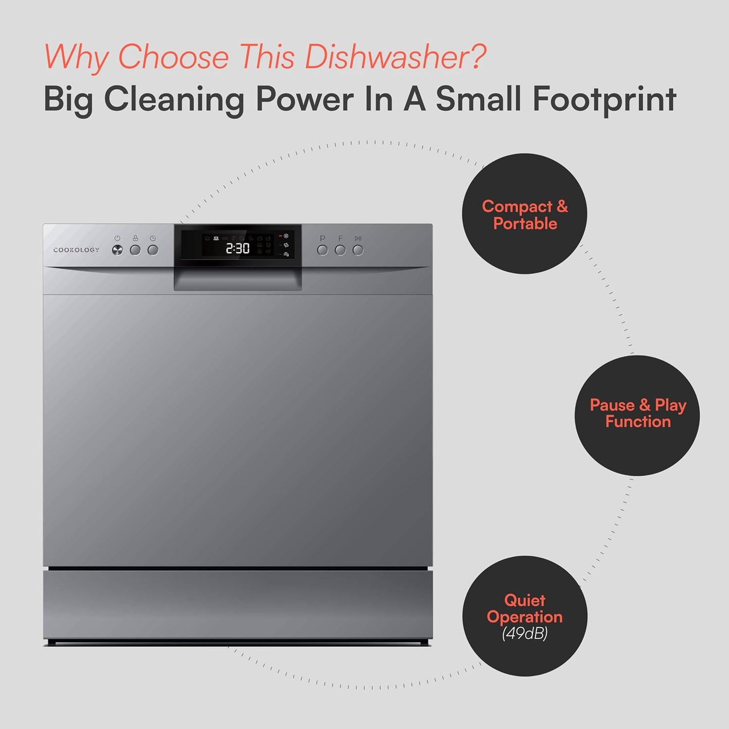 Table Top Dishwasher 8 Place Settings 7 Wash Cycles Silver