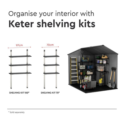 Outdoor Garden Storage Shed 6 X 8 Ft Grey Resin Double Doors