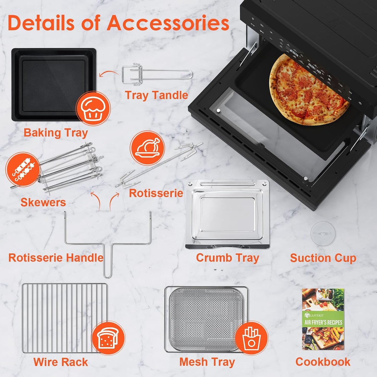 Air Fryer Oven 30L 1800W 20 Programs Rotisserie Black
