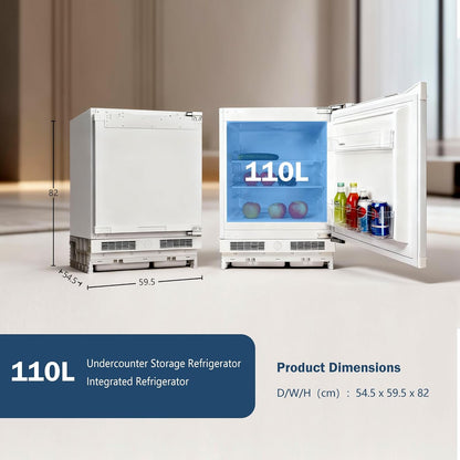 Integrated Under Counter Fridge 110L LED Light Reversible Door White
