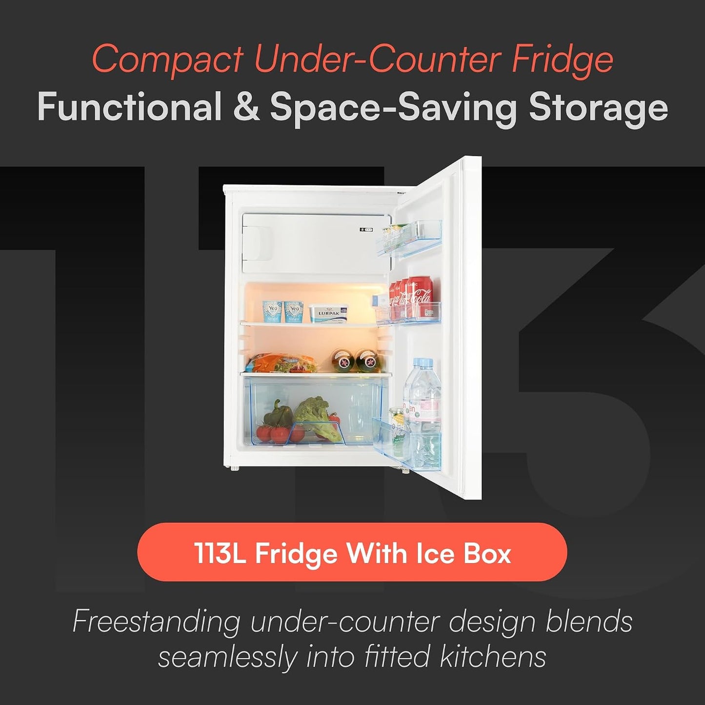 Freestanding Larder Fridge 113L 55cm With Ice Box White