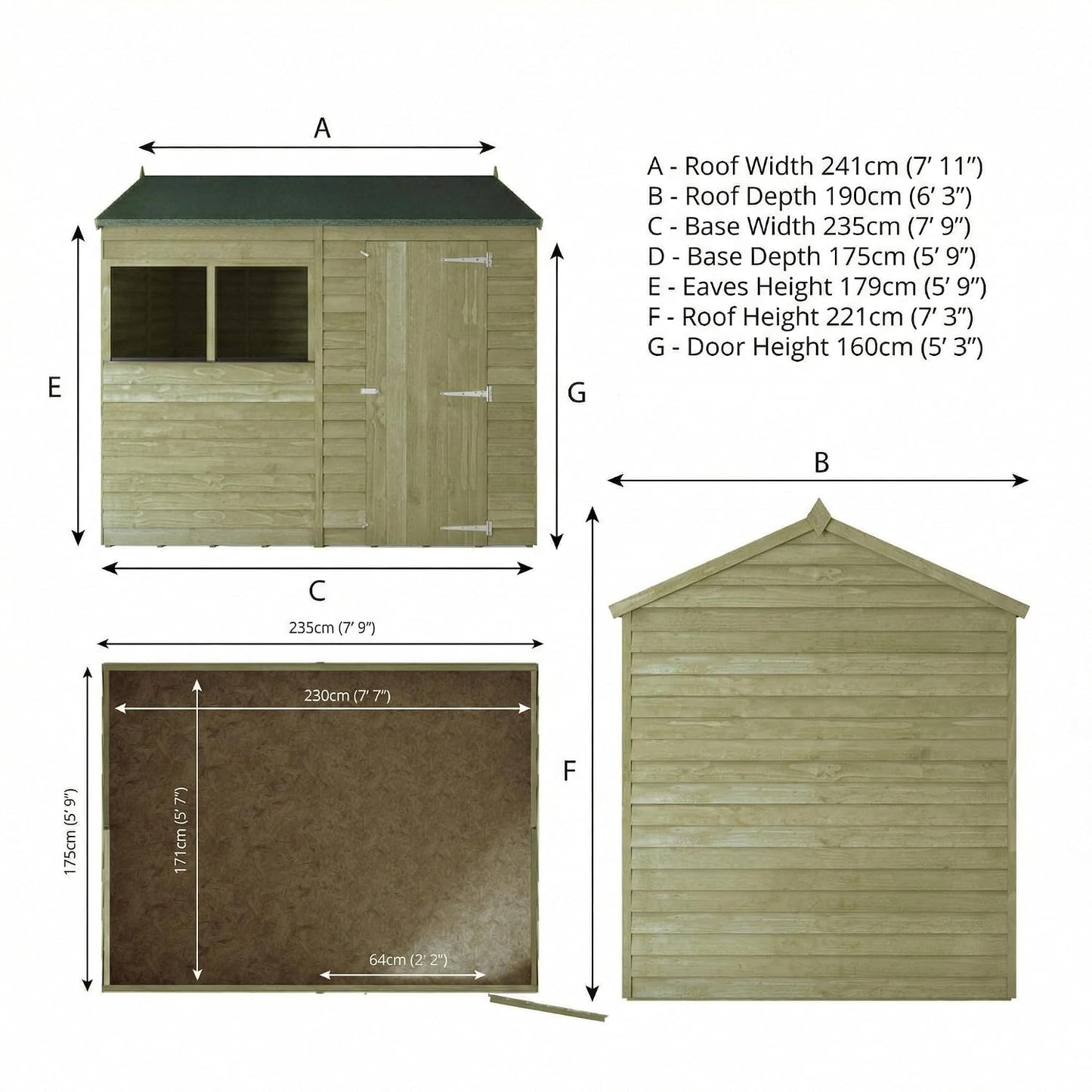 Wooden Garden Storage Shed 8 X 6 Ft Single Door Reverse Apex Roof