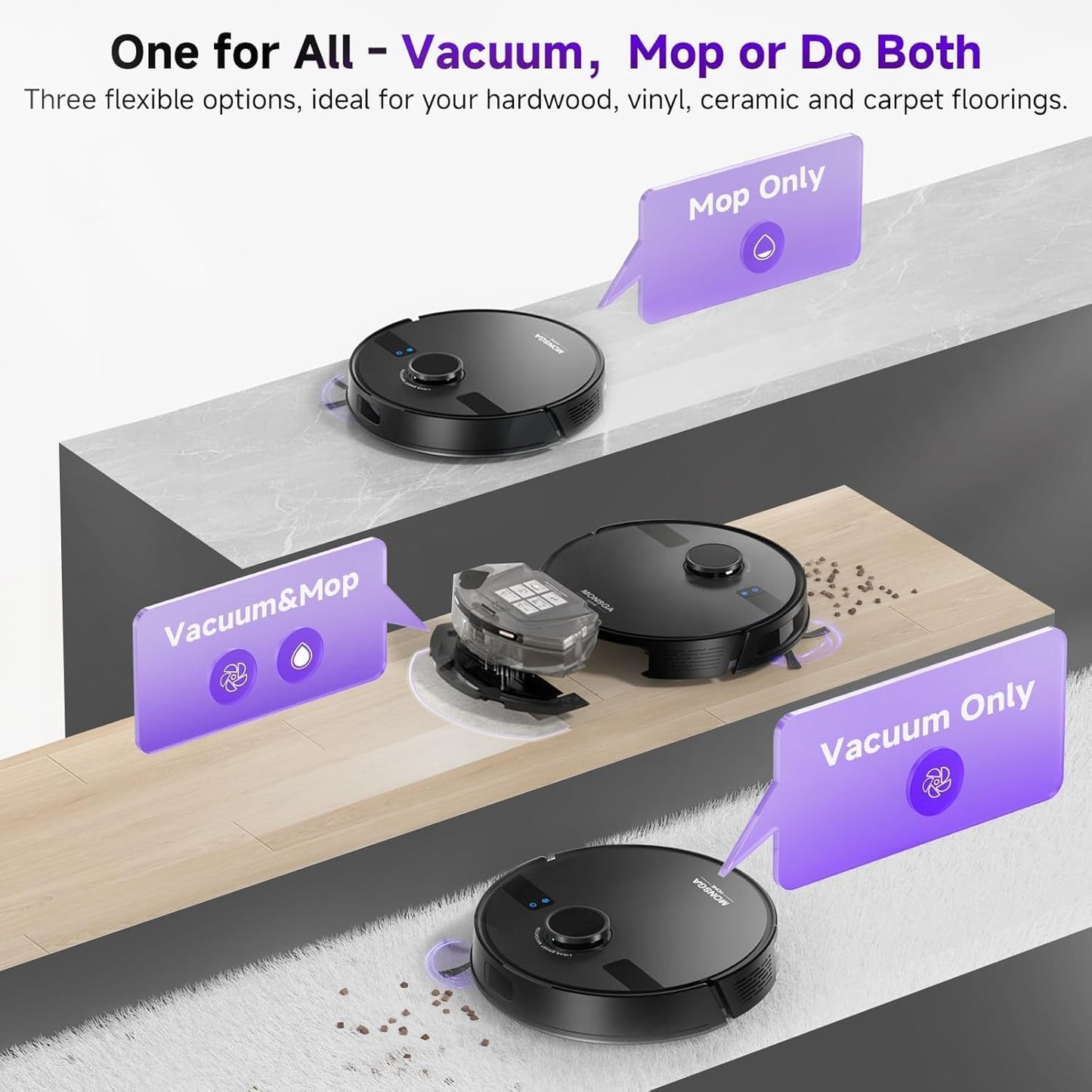 Robot Vacuum with Mop 7000Pa Suction Lidar Navigation Self-Empty Station Black