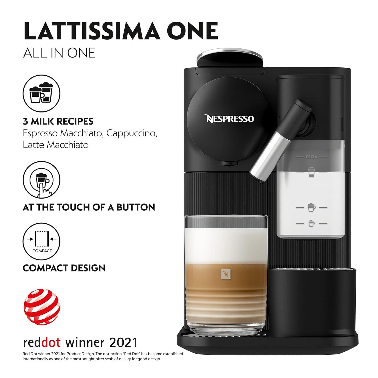 Coffee Maker 19 Bar Capsule Espresso Machine Automatic Milk Frother Black