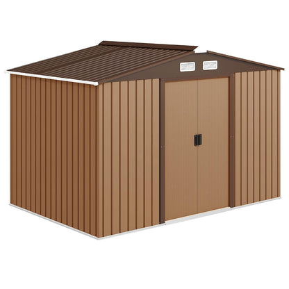 Metal Garden Shed 9 X 6 Ft Light Brown Steel Double Doors