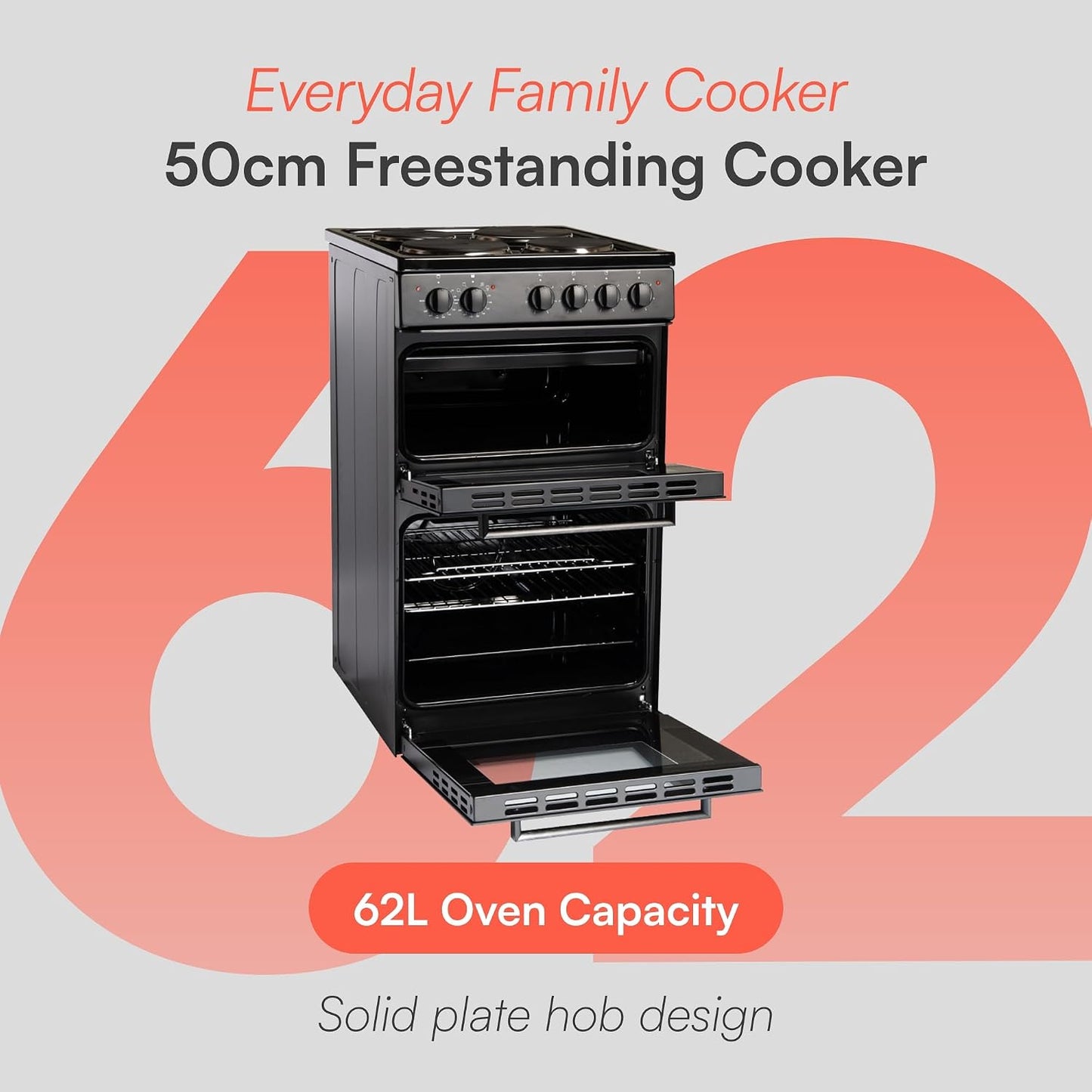 Electric Twin Cavity Cooker 93L 4 Zone Solid Plate Hob Black