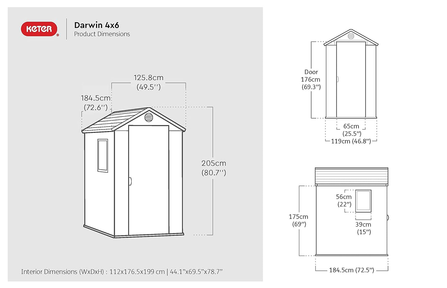 Resin Garden Storage Shed 6 X 4 Ft Grey Single Door Lockable