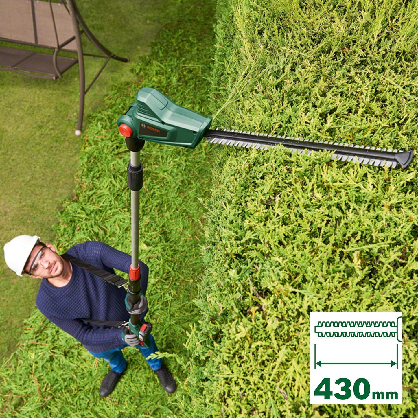 Telescopic Hedge Trimmer 18V Cordless 135° Pivoting Head Green