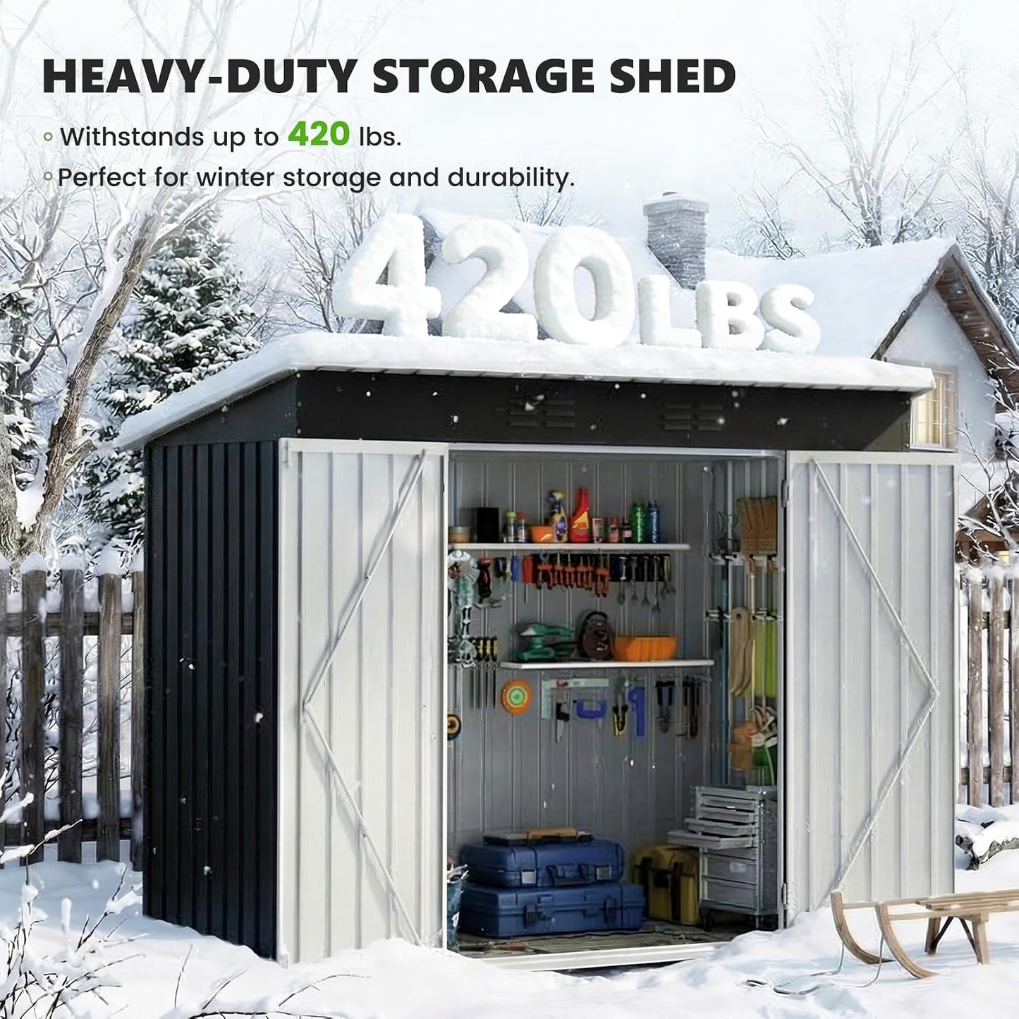 Metal Garden Storage Shed 8 X 4 Ft Dark Grey Alloy Steel Lockable Door